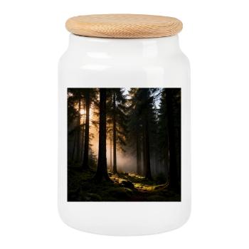 Forest Bushcraft Survival Poster - Cookie Jar with Wooden Lid - white - Front