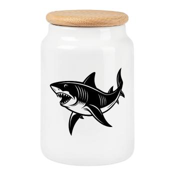 Shark - Cookie Jar with Wooden Lid - white - Front