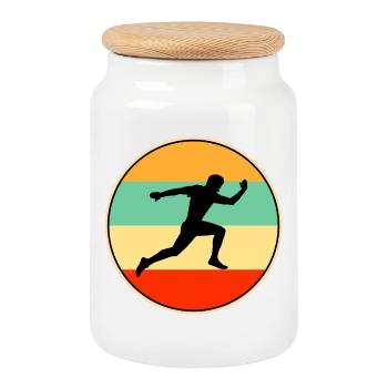 Male Runner Retro Sunset Vintage Athlete Sport Gif - Cookie Jar with Wooden Lid - white - Front