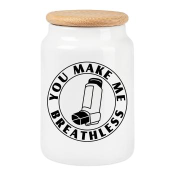 You Leave Me Speechless – Asthma Flirt & Nerd - Cookie Jar with Wooden Lid - white - Front