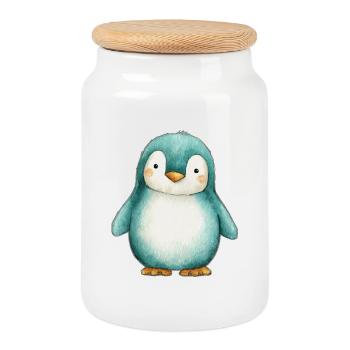 Frosted Penguin – Winterkinderillustration - Keksdose mit Holzdeckel - Weiß - Vorne