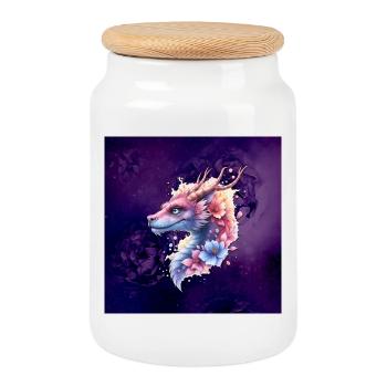 Star Floral Dragon - Cookie Jar with Wooden Lid - white - Front