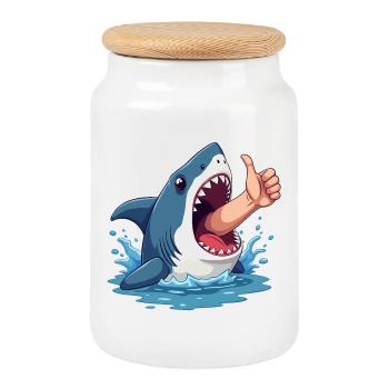Shark thumbs up humor all the best - Cookie Jar with Wooden Lid - white - Front