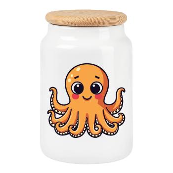 Cute Calamar Pieuvre souriante Kawaii - Boîte à biscuits avec couvercle en bois - blanc - Devant