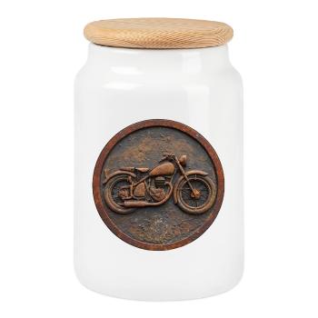 Vintage Motorcycle Emblem – Classic Retro Design - Cookie Jar with Wooden Lid - white - Front