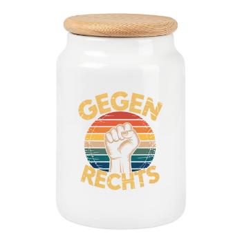 Against the Right - Funny Antifa Slogan - Cookie Jar with Wooden Lid - white - Front
