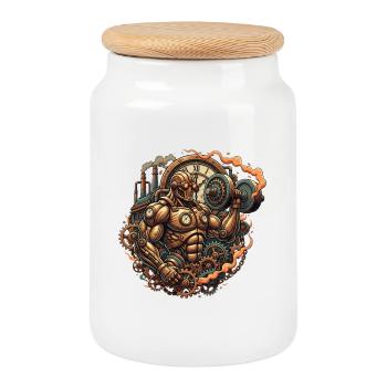 Steampunk and Retro - Cookie Jar with Wooden Lid - white - Front
