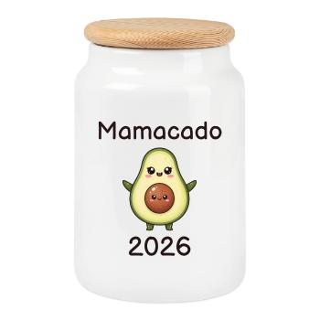 Mamacado 2026 – werdende Mama Avocado - Keksdose mit Holzdeckel - Weiß - Vorne
