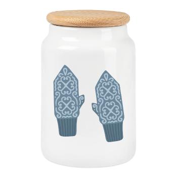 Selbu Norwegian Mittens - Cookie Jar with Wooden Lid - white - Front