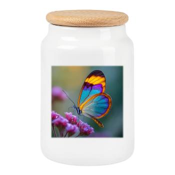 Ailes de verre en forme de papillon fantastique colorées - Boîte à biscuits avec couvercle en bois - blanc - Devant