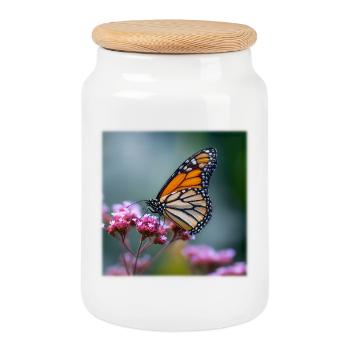 Macro du papillon monarque - Boîte à biscuits avec couvercle en bois - blanc - Devant