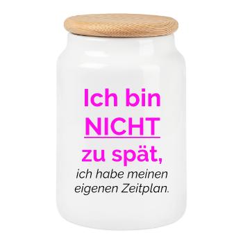 I'm not late, I've got my own - Cookie Jar with Wooden Lid - white - Front