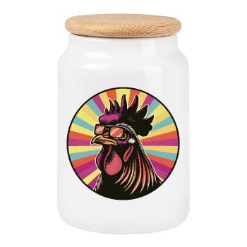 Rooster Pop Art with Sunglasses - Cookie Jar with Wooden Lid - white - Front