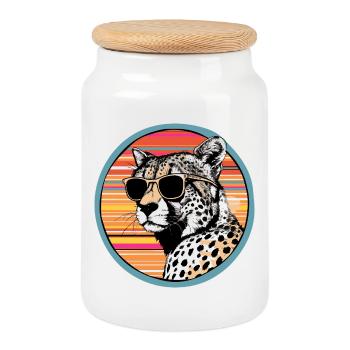 Cheetah with retro-style sunglasses - Cookie Jar with Wooden Lid - white - Front