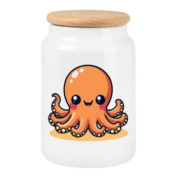 Cute Calamar Pieuvre souriante Kawaii - Boîte à biscuits avec couvercle en bois - blanc - Devant