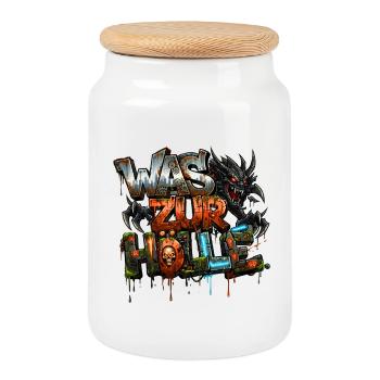 Hell, Devils & Demons Urban Street Art Graffiti - Cookie Jar with Wooden Lid - white - Front