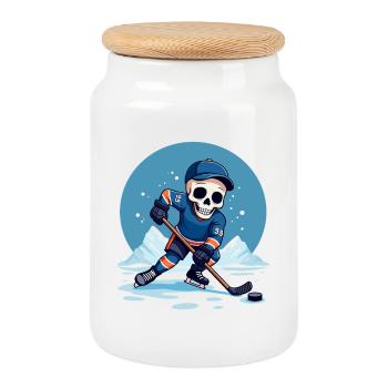 Skelett Eishockeyspieler Nummer 99 Wintersport - Keksdose mit Holzdeckel - Weiß - Vorne