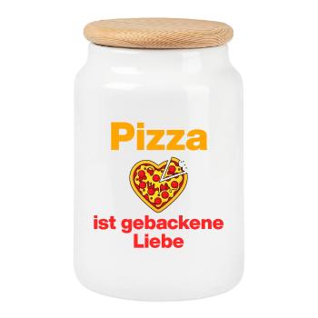 Pizza ist gebackene Liebe, Pizza Lover, Foodie - Keksdose mit Holzdeckel - Weiß - Vorne
