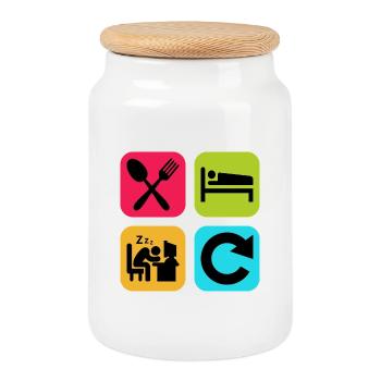 Mange, Dors, travaille, répète une citation drôle, travail - Boîte à biscuits avec couvercle en bois - blanc - Devant
