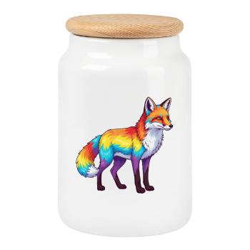 Buntes Fuchs-Regenbogen-Pop-Art-Aquarell - Keksdose mit Holzdeckel - Weiß - Vorne