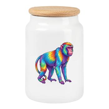 Bunte Affen-Regenbogen-Pop-Art-Aquarell - Keksdose mit Holzdeckel - Weiß - Vorne
