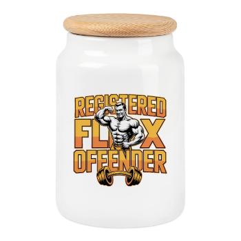 Registered Flex Offender - Funny Gym Tshirt - Cookie Jar with Wooden Lid - white - Front