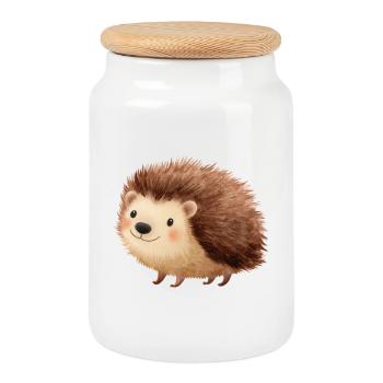 Süßer Igel – Kindliche und charmante Zeichnung - Keksdose mit Holzdeckel - Weiß - Vorne