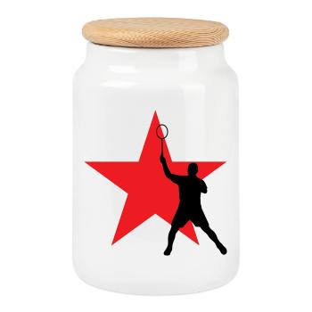 Badminton - Sport - Raquette - Boîte à biscuits avec couvercle en bois - blanc - Devant