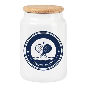 Customizable Padel Club – Team Badge - Cookie Jar with Wooden Lid - white - Front