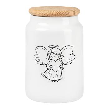 Schutzengel mit Herz Illustration - Keksdose mit Holzdeckel - Weiß - Vorne