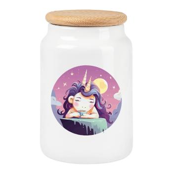 Mondtee Einhorn am Abend - Keksdose mit Holzdeckel - Weiß - Vorne
