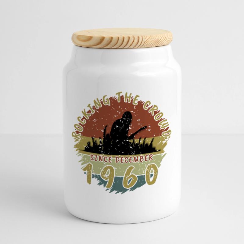 65th Birthday Rocking the crowd GIT 12/1960 Cookie Jar with Wooden Lid