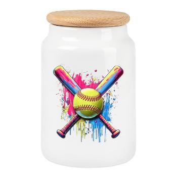 Softball - Cookie Jar with Wooden Lid - white - Front