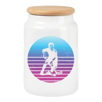 Minimalistisches Floorball Motiv - Keksdose mit Holzdeckel - Weiß - Vorne
