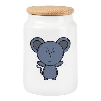 Adorable Blue Mouse - Cute Kawaii Cartoon Animal  - Cookie Jar with Wooden Lid - white - Front