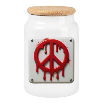 PEACE EMERGENCY #2 - peace & love - Boîte à biscuits avec couvercle en bois - blanc - Devant