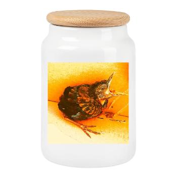 Hungry Blackbird - Cookie Jar with Wooden Lid - white - Front