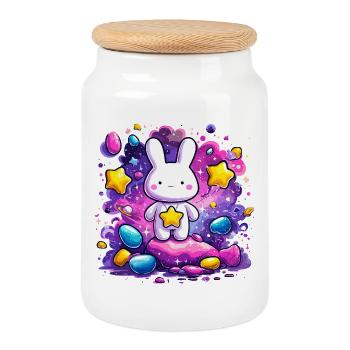 Étoiles de Kawaii Space Bunny - Boîte à biscuits avec couvercle en bois - blanc - Devant