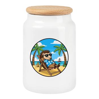 Vacances d’été à la plage des hérissons Cool - Boîte à biscuits avec couvercle en bois - blanc - Devant