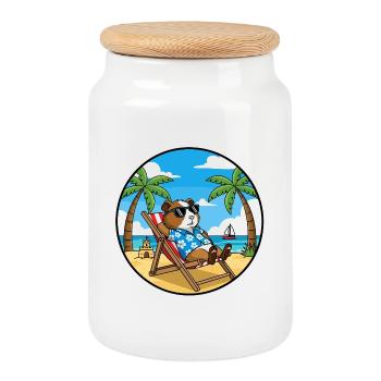 Ambiance estive de vacances à la plage de cochons d’Inde cool - Boîte à biscuits avec couvercle en bois - blanc - Devant