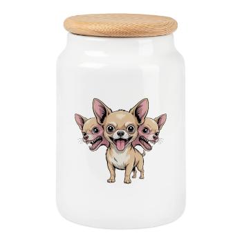 Cerberus Chihuahua – Cooles Haustier-Logo - Keksdose mit Holzdeckel - Weiß - Vorne
