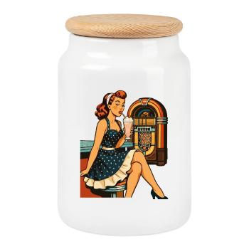 Rockabilly 50er Diner Milchshake Jukebox Retro  - Keksdose mit Holzdeckel - Weiß - Vorne