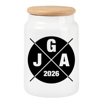 Jga 2026 Bachelor Party - Cookie Jar with Wooden Lid - white - Front