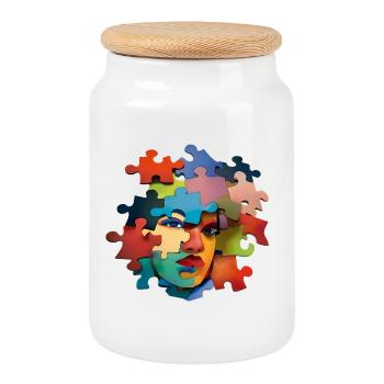 Explosion de couleurs de portrait de puzzle - Boîte à biscuits avec couvercle en bois - blanc - Devant