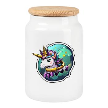 Space Unicorn Star Armor - Cookie Jar with Wooden Lid - white - Front