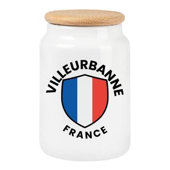 Villeurbanne France Shield - Cookie Jar with Wooden Lid - white - Front