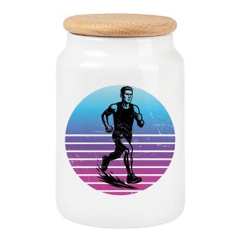 Characterful running design - Cookie Jar with Wooden Lid - white - Front
