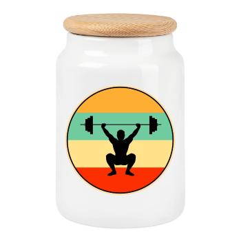 Vintage Retro Weightlifter - Distressed Sunset Gym - Cookie Jar with Wooden Lid - white - Front