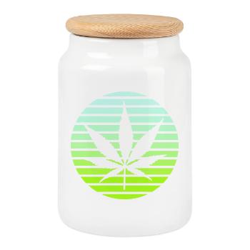 Cannabis Hemp Leaf Retro Sunset Vintage Style - Cookie Jar with Wooden Lid - white - Front