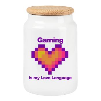 Gaming is my Love Language Heart, Gamer - Keksdose mit Holzdeckel - Weiß - Vorne